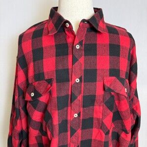 Buffalo Plaid Men's Long Sleeve Flannel Shirt, 6XL, Red & Black, Design in Italy